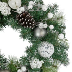 Green Pine Frosted Artificial Christmas Wreath With Laced Ornaments, 24-Inch, Unlit -Beauty Wreaths Shop northlight sm94113 2 02411.1667540259
