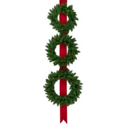 Set Of 3 Wreaths On Red Ribbon Hanging Christmas Decoration, 6.5'