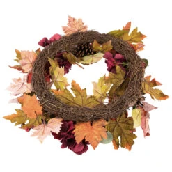 Orange And Burgundy Fall Harvest Artificial Floral And Pinecone Wreath, 22-Inch -Beauty Wreaths Shop northlight sm94121 4new 17605.1667533383