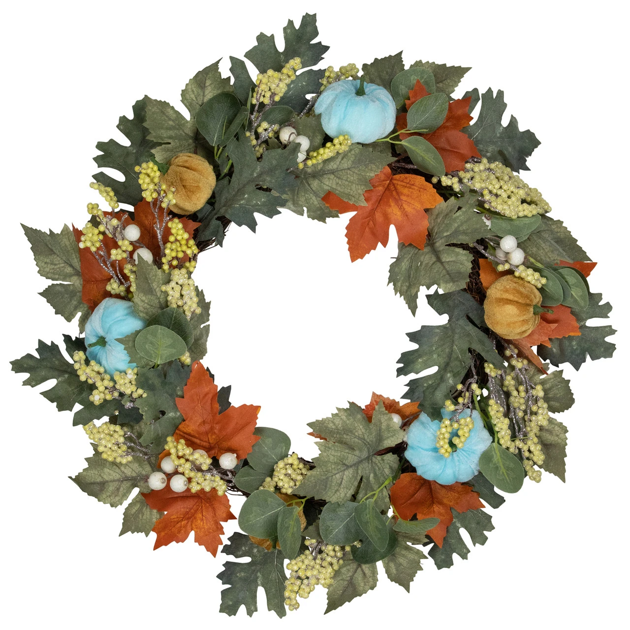 Green And Orange Foliage And Gourds Thanksgiving Artificial Wreath, 22-Inch 3 Green And Orange Foliage And Gourds Thanksgiving Artificial Wreath, 22-Inch