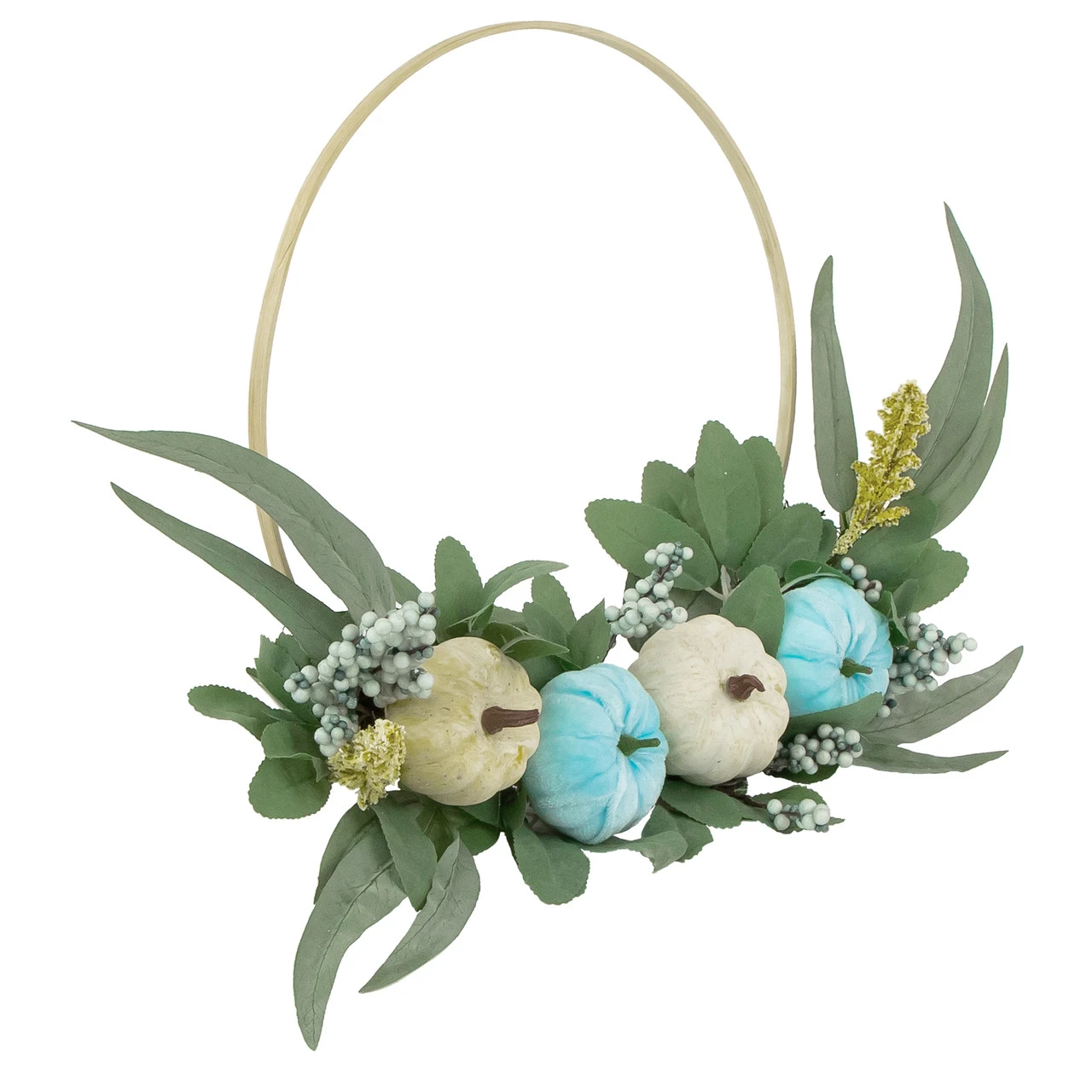 Blue Pumpkins And Foliage Thanksgiving Artificial Half Wreath, 18-Inch 4 Blue Pumpkins And Foliage Thanksgiving Artificial Half Wreath, 18-Inch - Image 2