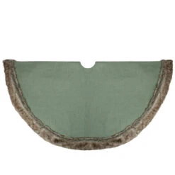 48" Green Burlap Christmas Tree Skirt With Faux Fur Trim