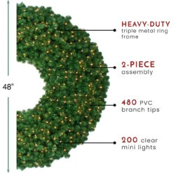 48" Pre-Lit Olympia Pine Artificial Christmas Wreath - Clear Lights -Beauty Wreaths Shop northlight th90410 thumbnail 83481.1667577037