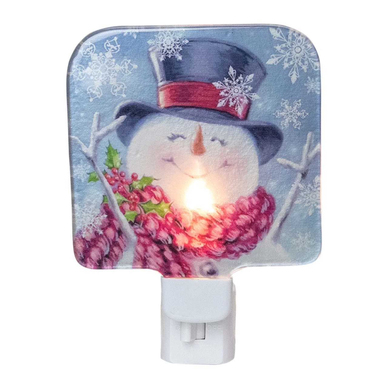 4" Blue And Red Glass Snowman Christmas Night Light 3 4" Blue And Red Glass Snowman Christmas Night Light