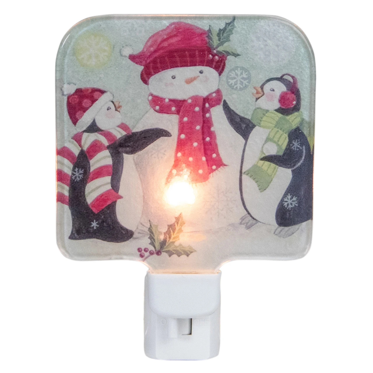 4" Snowman And Penguins Glass Christmas Night Light 3 4" Snowman And Penguins Glass Christmas Night Light