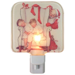 6" Norman Rockwell 'Santa Looking At Two Sleeping Children' Glass Christmas Night Light