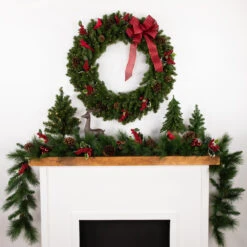 Pre-Lit Canadian Pine Artificial Christmas Double Wreath, 36-Inch, Clear LED Lights -Beauty Wreaths Shop northlight v15837 2 51686.1683833059
