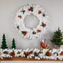 Pre-Lit LED White Canadian Pine Artificial Christmas Wreath, 30-Inch, Clear Lights -Beauty Wreaths Shop northlight v15876 3 41688.1682432054