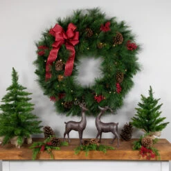 Pre-Lit White Valley Pine Artificial Christmas Wreath With Pinecones, 36-Inch, Clear Lights -Beauty Wreaths Shop northlight v15890 3 52039.1683238525