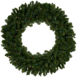 Pre-Lit Canadian Pine Artificial Christmas Wreath, 36 Inch, Multi Lights