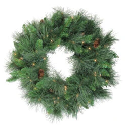 Pre-Lit White Valley Pine Artificial Christmas Wreath, 24-Inch, Clear Lights