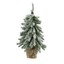 15" Potted Flocked Downswept Mini Village Pine Medium Artificial Christmas Tree, Unlit