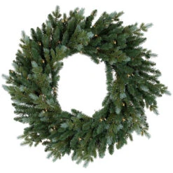 Pre-Lit Blue Spruce Artificial Christmas Wreath, 24-Inch, Clear Lights