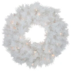 Pre-Lit White Alaskan Pine Artificial Christmas Wreath, 24-Inch, Warm White LED Lights