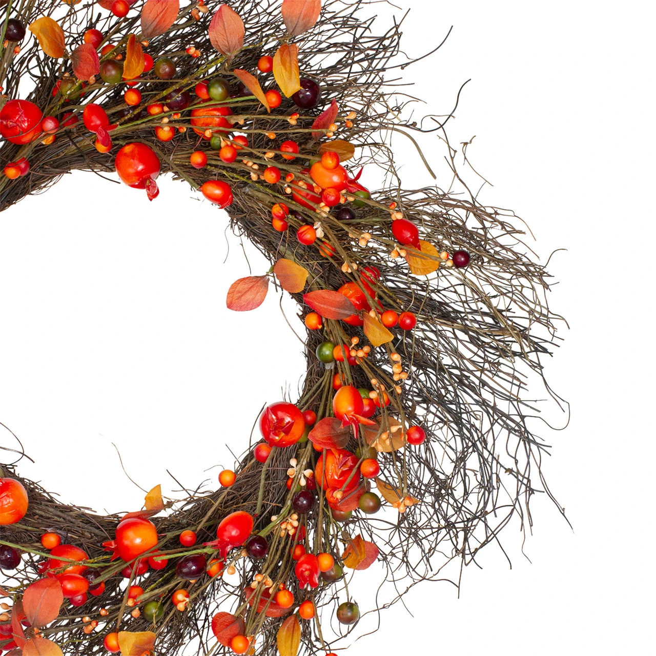 Leaves And Berries Artificial Fall Harvest Twig Wreath - 24 Inch, Unlit 5 Leaves And Berries Artificial Fall Harvest Twig Wreath - 24 Inch, Unlit - Image 3
