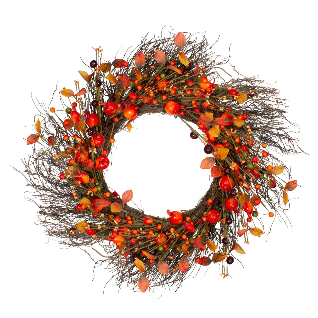 Leaves And Berries Artificial Fall Harvest Twig Wreath - 24 Inch, Unlit 3 Leaves And Berries Artificial Fall Harvest Twig Wreath - 24 Inch, Unlit