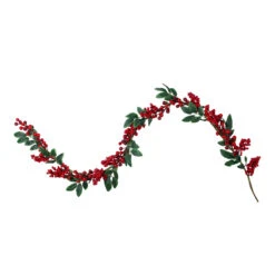5' X 3.25" Red Berries With Leaves Artificial Christmas Garland, Unlit