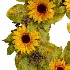 Yellow Sunflower And Pine Cone Artificial Fall Harvest Wreath - 24 Inch, Unlit -Beauty Wreaths Shop northlight vm26530 1 09140.1667533443