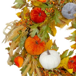Velvet Pumpkins And Wheat Artificial Fall Harvest Wreath - 24-Inch, Unlit -Beauty Wreaths Shop northlight vm26532 1 97522.1667573684