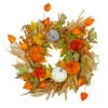 Velvet Pumpkins And Wheat Artificial Fall Harvest Wreath - 24-Inch, Unlit