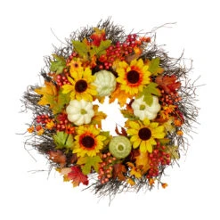 Sunflowers And Gourds Artificial Thanksgiving Wreath - 26-Inch, Unlit