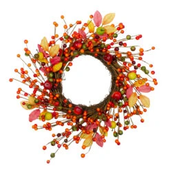 Berries And Apples Foliage Twig Artificial Thanksgiving Wreath - 18-Inch, Unlit