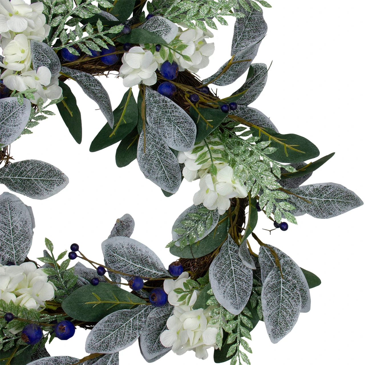 Iced Hydrangeas, Blueberries, And Foliage Artificial Christmas Wreath - 26 Inch, Unlit 5 Iced Hydrangeas, Blueberries, And Foliage Artificial Christmas Wreath - 26 Inch, Unlit - Image 3
