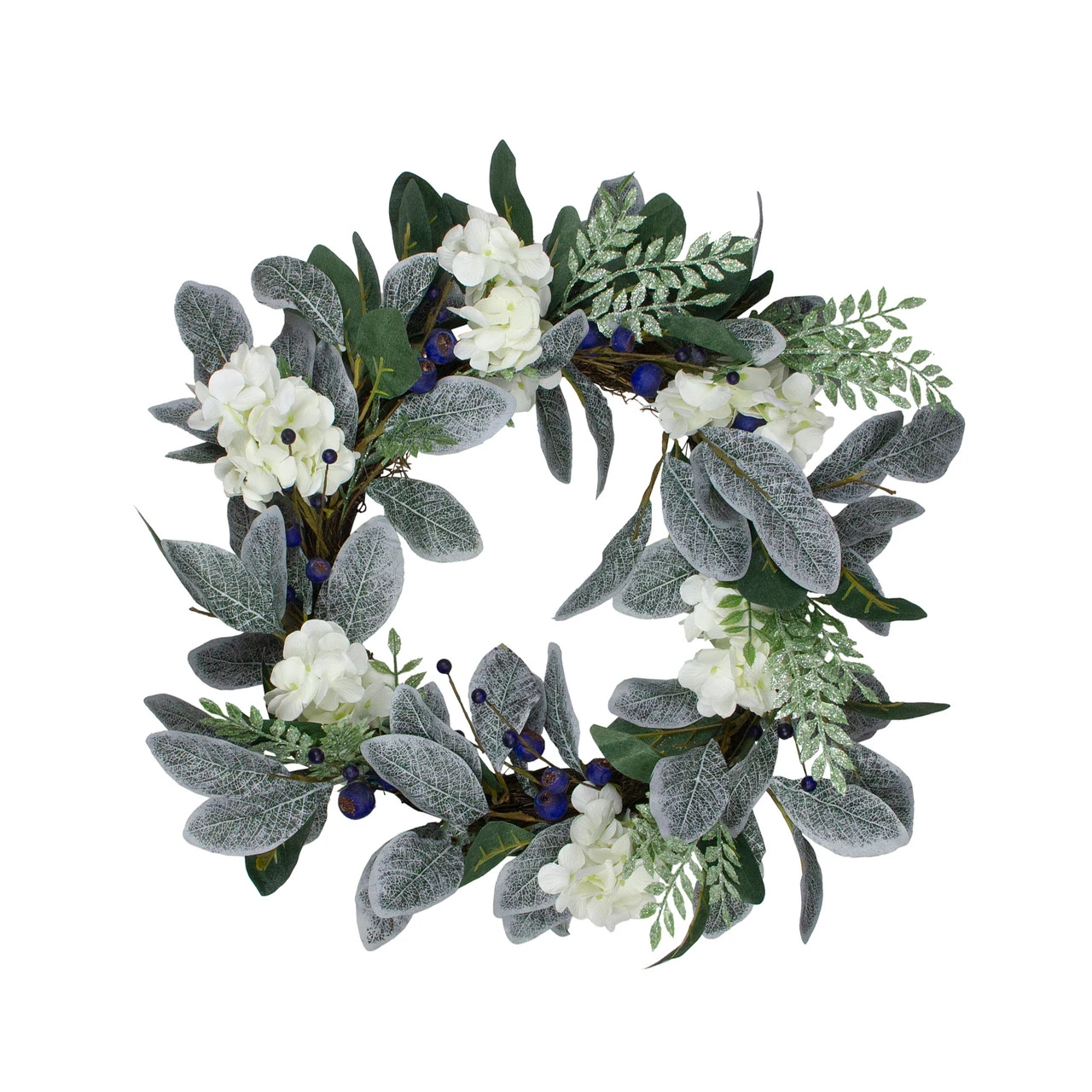 Iced Hydrangeas, Blueberries, And Foliage Artificial Christmas Wreath - 26 Inch, Unlit 3 Iced Hydrangeas, Blueberries, And Foliage Artificial Christmas Wreath - 26 Inch, Unlit