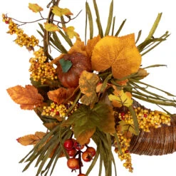 Fall Leaves, Berries And Pumpkins Artificial Thanksgiving Cornucopia Wreath - 18-Inch, Unlit -Beauty Wreaths Shop northlight vm37745 02 42281.1667656717