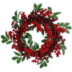 Red Berries And Two-Tone Green Leaves Artificial Christmas Wreath - 18-Inch, Unlit