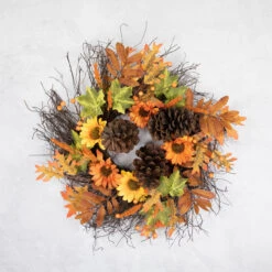 Sunflowers And Pine Cones Fall Artificial Thanksgiving Wreath, 24-Inch, Unlit -Beauty Wreaths Shop northlight vm37817 ongray 63141.1678902207