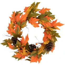Leaves, Pinecones And Berries Artificial Fall Harvest Wreath, 24-Inch, Unlit