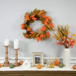 Leaves, Pinecones And Berries Artificial Fall Harvest Wreath, 24-Inch, Unlit -Beauty Wreaths Shop northlight vm37826 styled 2 20497.1684449404