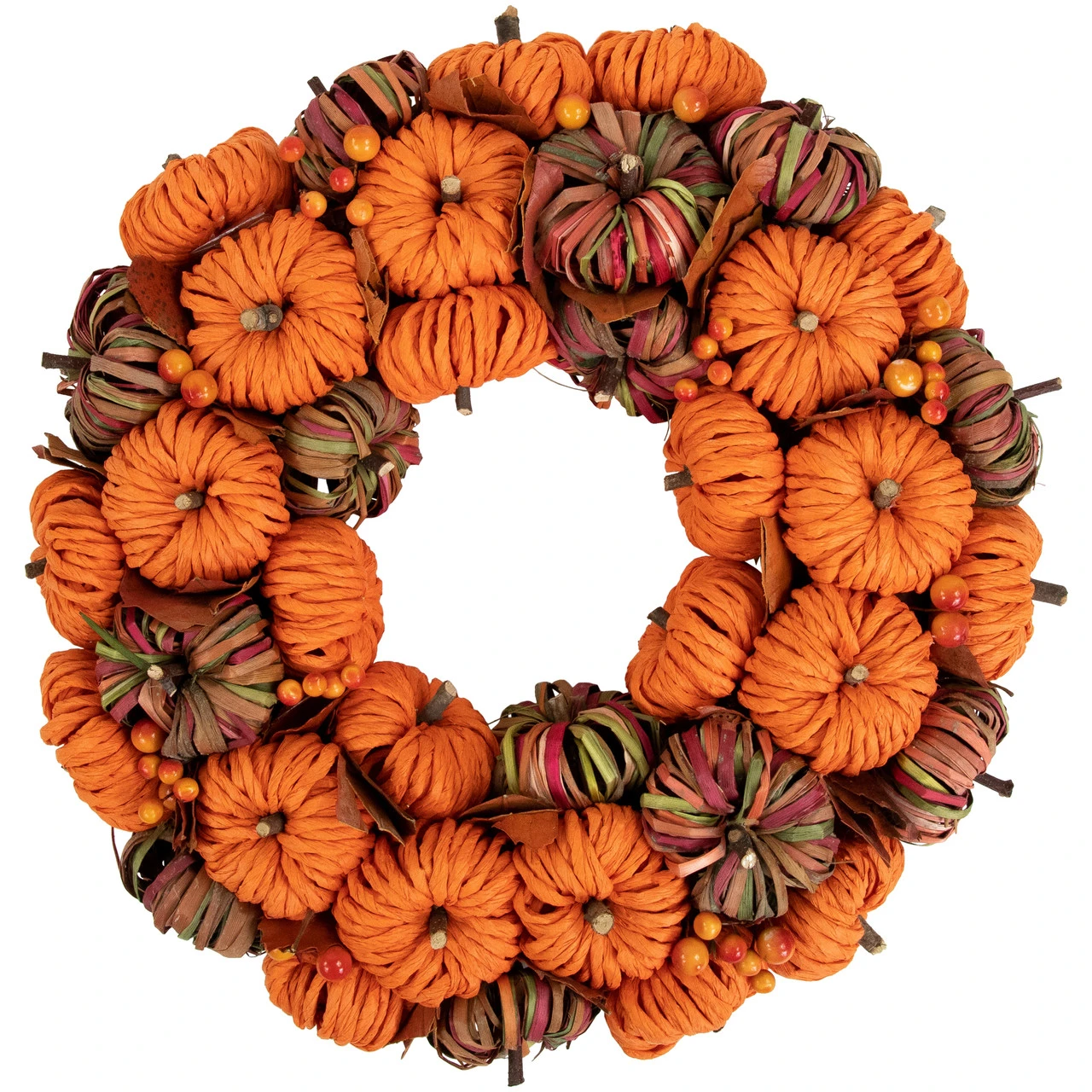 Pumpkin Artificial Fall Harvest Wreath, 15 Inch Unlit 3 Pumpkin Artificial Fall Harvest Wreath, 15 Inch Unlit
