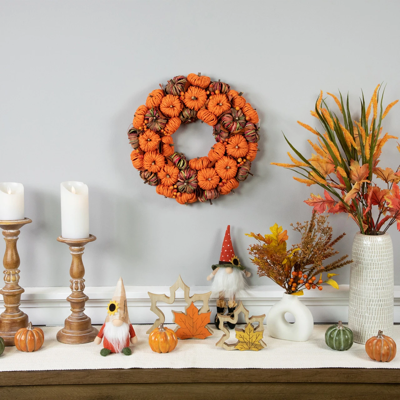 Pumpkin Artificial Fall Harvest Wreath, 15 Inch Unlit 5 Pumpkin Artificial Fall Harvest Wreath, 15 Inch Unlit - Image 3