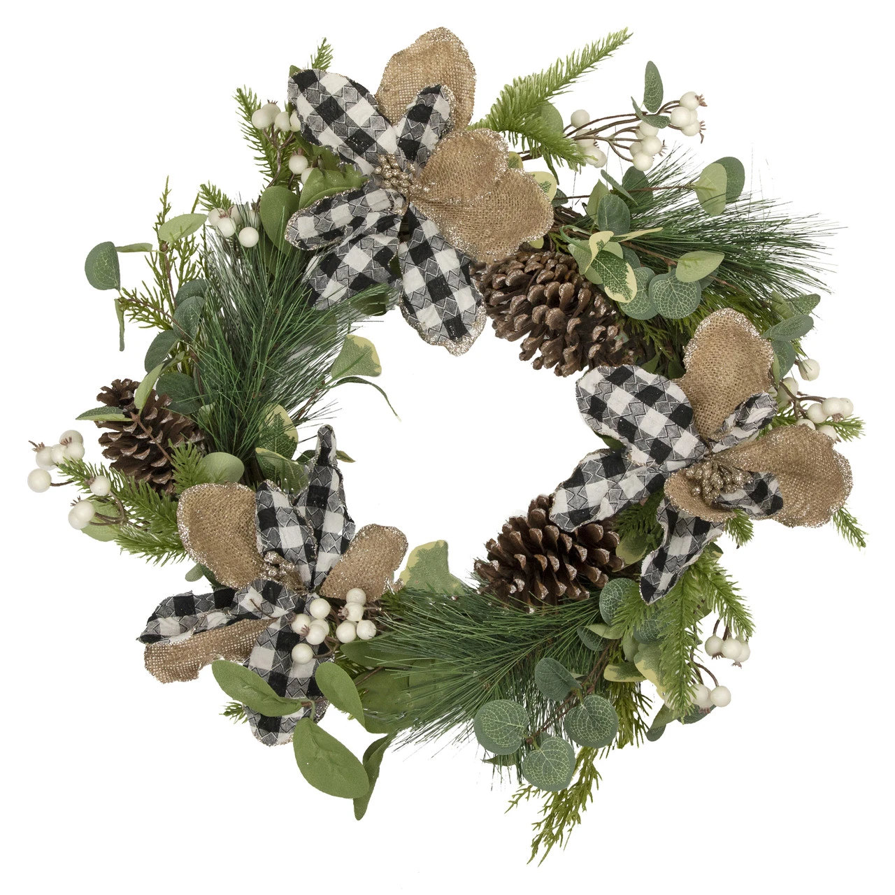 Magnolia And Frosted Pine Cones Artificial Christmas Wreath -22-Inch, Unlit 3 Magnolia And Frosted Pine Cones Artificial Christmas Wreath -22-Inch, Unlit