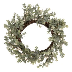 White Berry And Eucalyptus Christmas Wreath, 18-Inch, Unlit