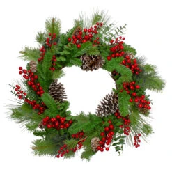 Holly Berries And Snowy Pinecones Artificial Christmas Wreath - 24-Inch, Unlit