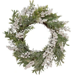 Artificial Christmas Wreath With Frosted Foliage And Berries, 20-Inch, Unlit