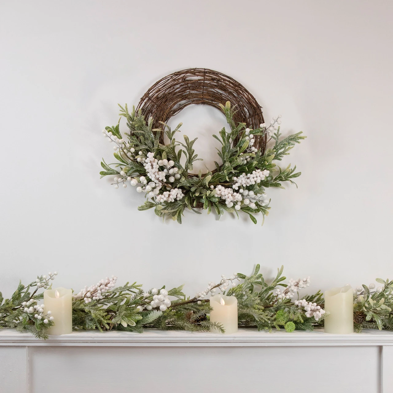 Artificial Christmas Twig Wreath With Frosted Foliage And Berries, 24-Inch, Unlit 4 Artificial Christmas Twig Wreath With Frosted Foliage And Berries, 24-Inch, Unlit - Image 2