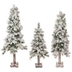 Set Of 3 Slim Flocked Alpine Artificial Christmas Trees 5' - Unlit
