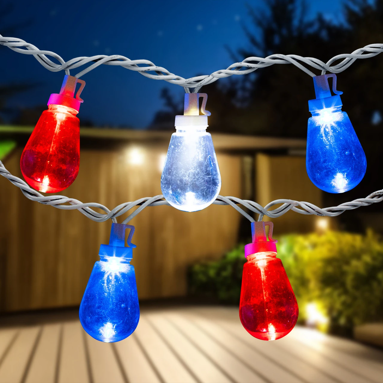 10ct Red, White And Blue LED Edison Style Lights, 9ft White Wire 3 10ct Red, White And Blue LED Edison Style Lights, 9ft White Wire