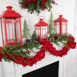 6' X 3" Red Artificial Poinsettia Floral Christmas Garland - Unlit -Beauty Wreaths Shop northlight ys28028 styled 2 12828.1680556134
