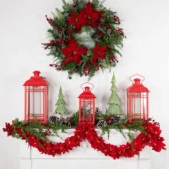 6' X 3" Red Artificial Poinsettia Floral Christmas Garland - Unlit -Beauty Wreaths Shop northlight ys28028 styled 48677.1680556134