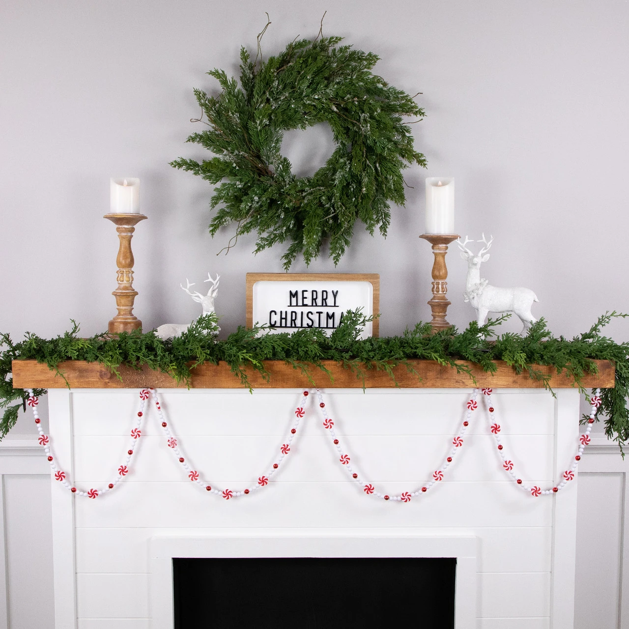 9' Red And White Peppermint Candy Beaded Christmas Garland, Unlit 5 9' Red And White Peppermint Candy Beaded Christmas Garland, Unlit - Image 3