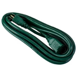 12ft Green 3-Prong Outdoor Commercial Extension Power Cord With Outlet Block