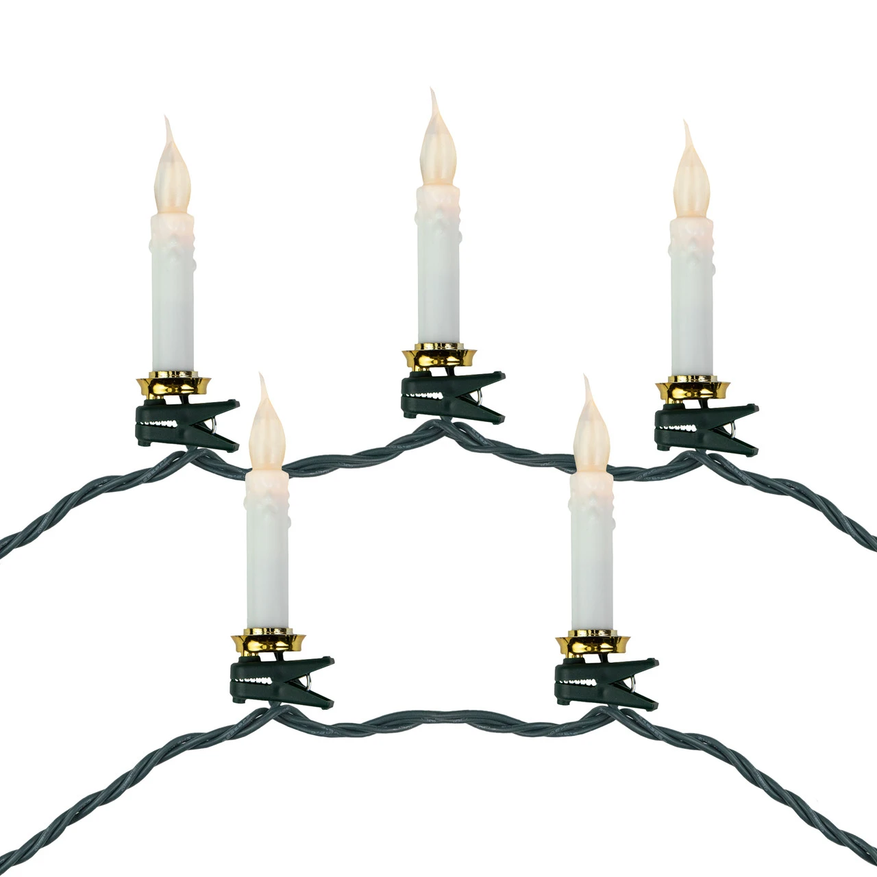 10ct Flickering LED Clip On Candle Christmas Lights, 7' Green Wire 3 10ct Flickering LED Clip On Candle Christmas Lights, 7' Green Wire