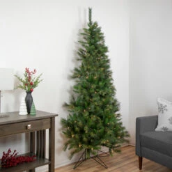 7.5' Pre-Lit Slim Canyon Pine Half Wall Artificial Christmas Tree - Clear Lights -Beauty Wreaths Shop northlight ytc346 gr style 86918.1667263639