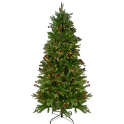 7.5’ Pre-Lit Mixed Winter Berry Pine Artificial Christmas Tree - Clear Lights -Beauty Wreaths Shop northlight z27676 4 05810.1667570037
