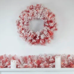 Pre-Lit Flocked Red Artificial Christmas Wreath, 36 Inch, Clear Lights -Beauty Wreaths Shop northlight z92857 z92854 style 32551.1667530325